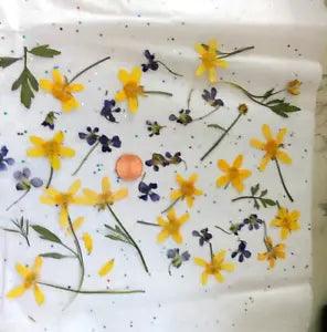 Buttercups & Violet Flowers Pressed Yellow Purple Stems Leaves Crafts