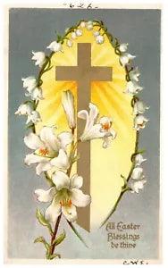 Easter Blessings Gold Gilt Cross Lilies Antique Germany Postcard Unposted c.1905