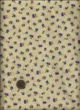 "Flowers Spaced Carnations" Print lavender periwinkle on ecru/tan Fabric-Makower