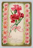 Postcard Nash Birthday Greeting Pink Carnation Flowers, Antique A12