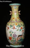 15" Rare Enamel Painted Porcelain Dynasty Phoenix Birds Peony Flower Bottle Vase