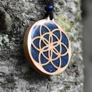 Seed of Life Pendant - Necklace with Lapis Lazuli - Pyrite - Quartz
