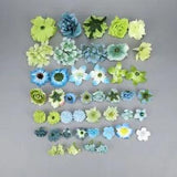 44Pcs Blue Artifical Silk Flower Heads DIY Vases Bouquet Fake Flowers Combo Set