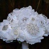 Snow White Peonies and Glittering Brooches! Elegant Rhinestones and Lush Silk  Bouquet.