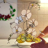 Stained glass, white orchid flower, glass sculpture, suncatcher, large flower