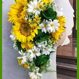 Artificial Lime Green Bridal Bouquets, Sunflower and Daisy Bridal Bouquets, Sunflower Bridal Flowers, Daisy Sunflower Wedding Flowers