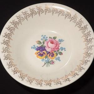 Vintage Golden Bouquet by Empire Porcelain serving bowl vegetable 8 5/8" 22kt Gold flowers floral center rose pansies Staffordshire