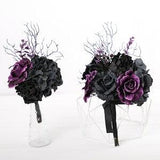 Black purple wedding bouquet, gothic purple wedding bouquet with hydrangeas and roses, goth black wedding