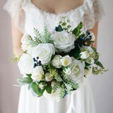 White Rose and Blueberries Bridal Bouquet, White Rose Classic Wedding Bouquet, Rustic Boho Flower Bouquet,Design in White Rose and Blueberry