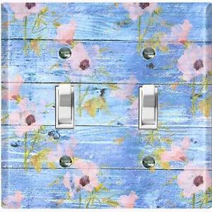 Metal Light Switch Cover Wall Plate Blue Fence Pink Peony Flower FEN005