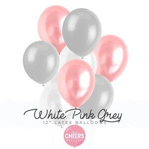 White Pink Grey balloon bouquet