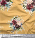 Soimoi Orange Cotton Poplin Fabric Leaves & Peony Floral Print Fabric-Nif