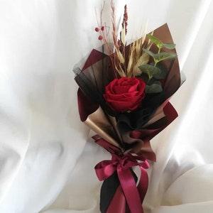 Red artificial rose bouquet, Mother's day gift, flower bouquet,rose bouquet,gift,red rose,permanent gift, immortal flower,eucalyptus