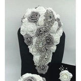 Cascading Wedding Bouquet l Real touch Roses l Brooch Bouquet l Waterfall Bouquet l Silver White Bouquet l Quinceanera l Boutonniere