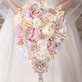 Blush pink wedding bouquet. Rose gold bridal bouquet. Cascade light ivory brooch bouquet. Quinceanera bouquet. Bridesmaid package.