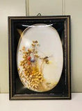 Vintage black framed encased dried flower art 70's boho folk art