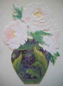 Hallmark Vase of peonies flowers embossed stand up greeting card * R7 UNUSED