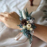 Winter Dried Flowers Wrist Corsage l White Roses & Cedar Wrist Corsage l Boho Wrist Corsage