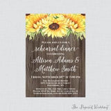 Printable OR Printed Sunflower and Wood Rehearsal Dinner Invitations - Yellow Sunflower Rehearsal Dinner Invites, Wedding Rehearsal 0019-B