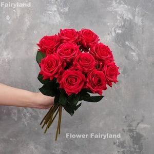 Real Touch Latex Rose Stem | High Quality Artificial Flower | DIY Floral | Wedding/Home Decoration | Gifts - Red