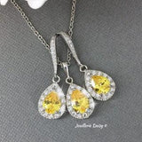Small Yellow Teardrop CZ Jewelry Wedding Necklace Set Bridal Party Bridesmaids Maid of Honor Women Gift Christmas Sunflower Summer Wedding
