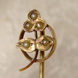 10k Flower Seed Pearls STICK PIN 1900 Victorian Clover Stickpin