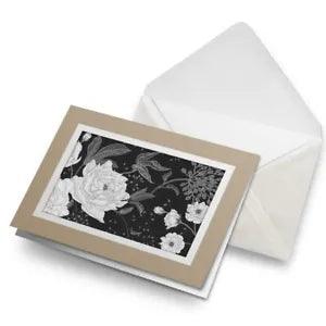 Greetings Card (Biege) BW - Vintage Peonies Roses Vintage Flowers  #37493