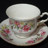 ROYAL VALE Bone China tea cup and saucer set patt no 8583 Pink yellow floral bouquet rose daisy vintage tea cup