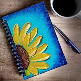 Hand Painted Notebook, Ukrainian Sunflower, 3D Textured Acrylic Painting Front and Back, Hard Cover, Custom Memo Journal