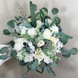 Wedding Bouquet White Bridal Wedding Ivory Rose Peony Bridesmaids Dahlia Decor Eucalyptus Greenery Handmade Artificial Faux Flower Sage