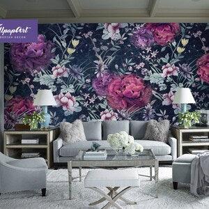Peonies Bouquet Removable Wallpaper, Floral Peel and Stick Wall Panel, Vintage Flowers Traditional Mural, W22