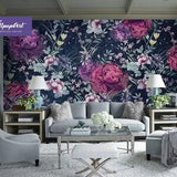 Peonies Bouquet Removable Wallpaper, Floral Peel and Stick Wall Panel, Vintage Flowers Traditional Mural, W22