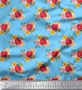 Soimoi Velvet Fabric Leaves & Peony Floral Fabric Prints By metre-CuW