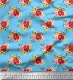 Soimoi Velvet Fabric Leaves & Peony Floral Fabric Prints By metre-CuW