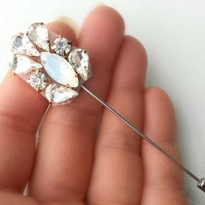 Rhinestone Boutonniere, Opal, Silver, Rose-Gold Button Brooch, Groom, Best Man, Men Lapel Pin, Prom, Wedding Buttonhole, Boutineer, Bridal