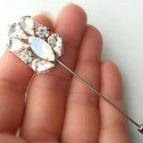 Rhinestone Boutonniere, Opal, Silver, Rose-Gold Button Brooch, Groom, Best Man, Men Lapel Pin, Prom, Wedding Buttonhole, Boutineer, Bridal