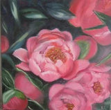 pink peonies painting, peonies oil painting on square canvas, original painting