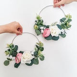 White Rose and Pink Peony Eucalyptus Floral Hoop, Bride, Bridesmaid, Flower Girl Flowers. Wedding Bouquet