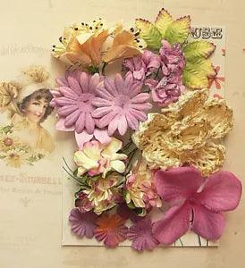 Roses Carnations Petals - ORCHID & CREAM 17 Flowers PAPER & SILK 20-60mm VA4
