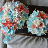 Beach Wedding Package- Real Touch Flowers Plumerias Roses Calla Lilies Tiger Lilies Wedding Bouquets