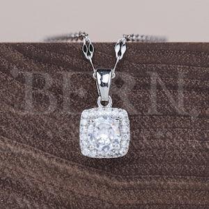 Diamond Square Halo Pendant ? Lucky ? Gift for her ? Boho ? Diamond ? Statement necklace ? Silver necklace ? Minimalist necklace ? Princess