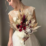 White dried flower bouquet Red bridal bouquet Autum wedding bouquet Burgundy Bridal bouquet Christmas arrangement Rose bouquet Winter red