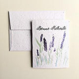 Happy retirement, watercolor orange purple plant flower on plantable seed paper or watercolor white paper, retirement card