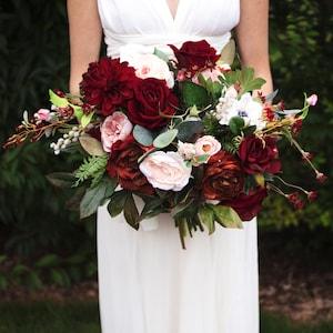Wedding bouquet, wedding flowers, boho bouquet, bridal bouquet, blush pink, eucalyptus, burdundy