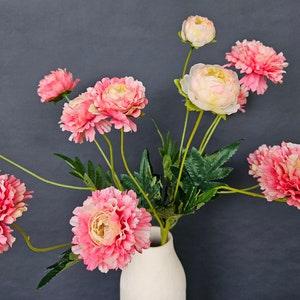 Ranunculus Blossom 3 Stems Bouquet Silk Artificial Faux 60cm/23 in Height by Milda Smilga