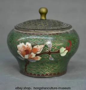 4 " Xuande Marked China Cloisonne enamel Bronze Dynasty Peony Flower Censer