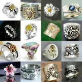 Fashion Silver Plated Zircon Daisy Sunflower Rings Women Wide Band Party Gift