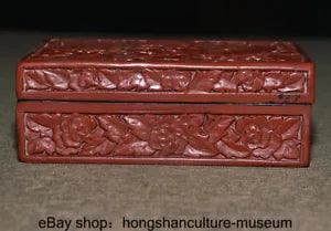 5 " Ancient China Red Lacquerware Dynasty Peony Flower Bird Pattern Jewelry Box