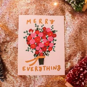 Merry Everything Christmas Card with Floral Ranunculus Bouquet