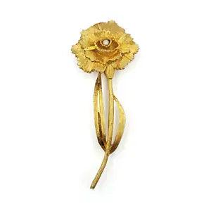 Vintage Carnation Flower Brooch Pearl Gold Plated Signed RSK Textured Floral Pin